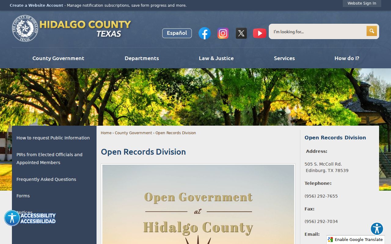 Hidalgo County warrant records Open Records Division contact and Public Information Act guidance