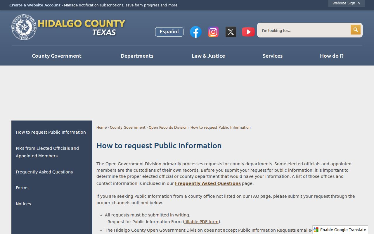 Hidalgo County warrant records written request instructions
