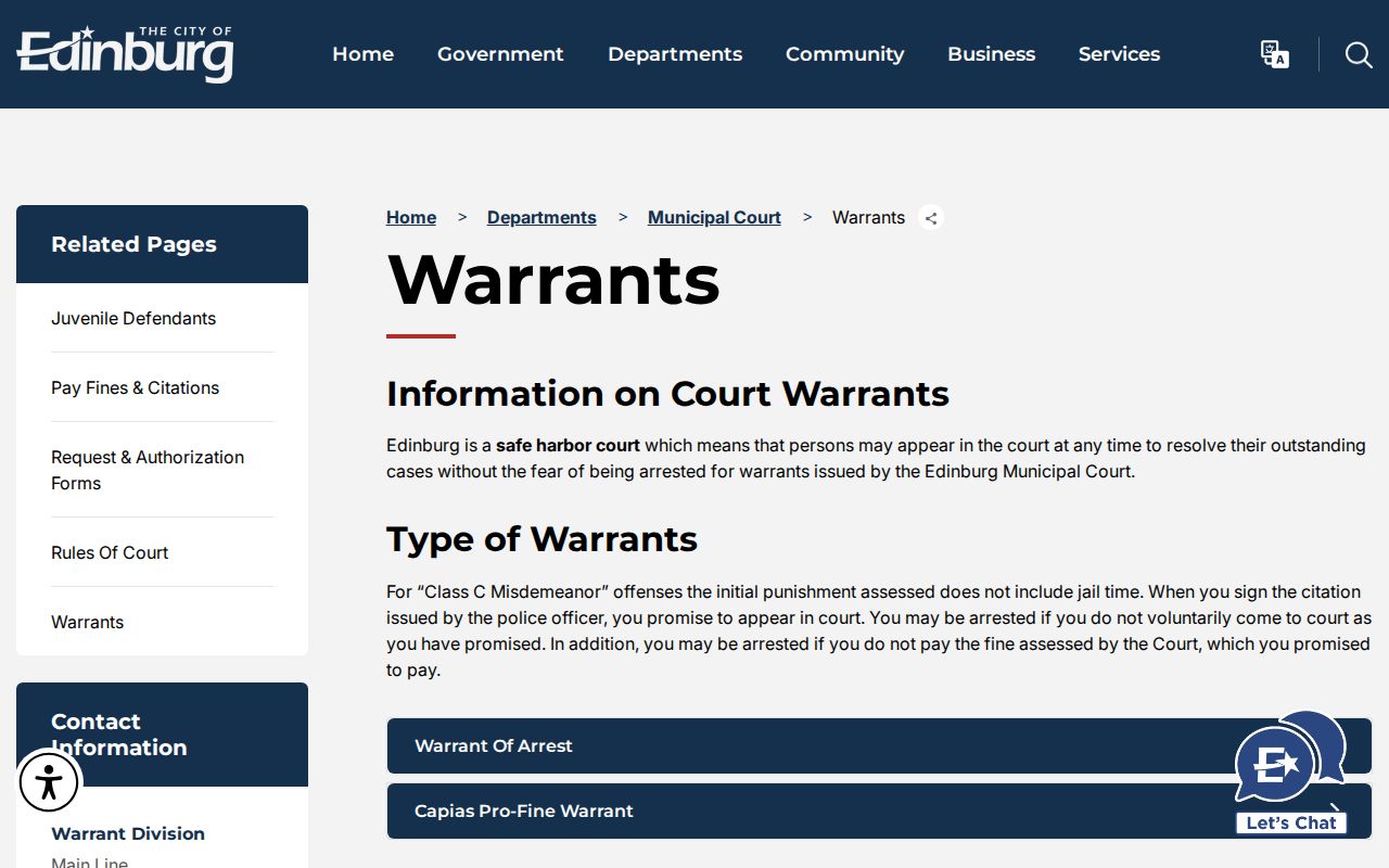 Edinburg warrant records and municipal court warrant process in Hidalgo County