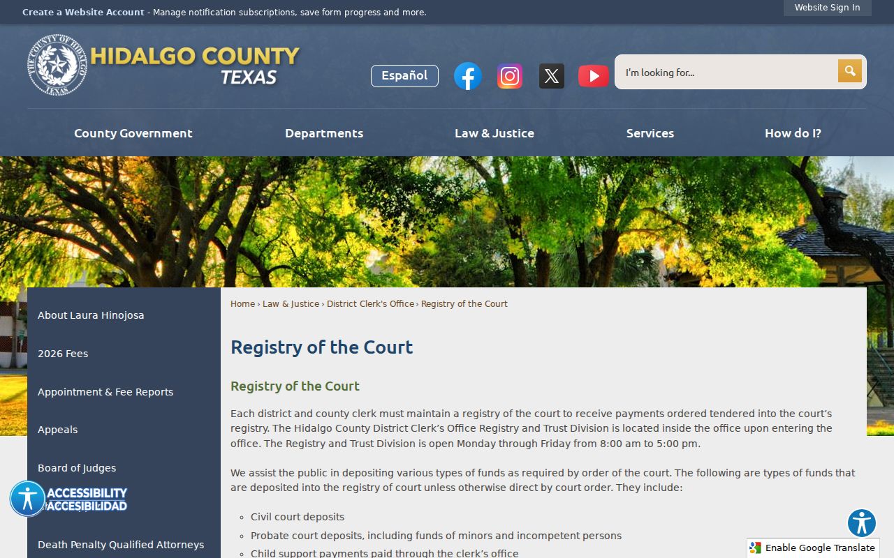 Hidalgo County bench warrant bond registry counter information