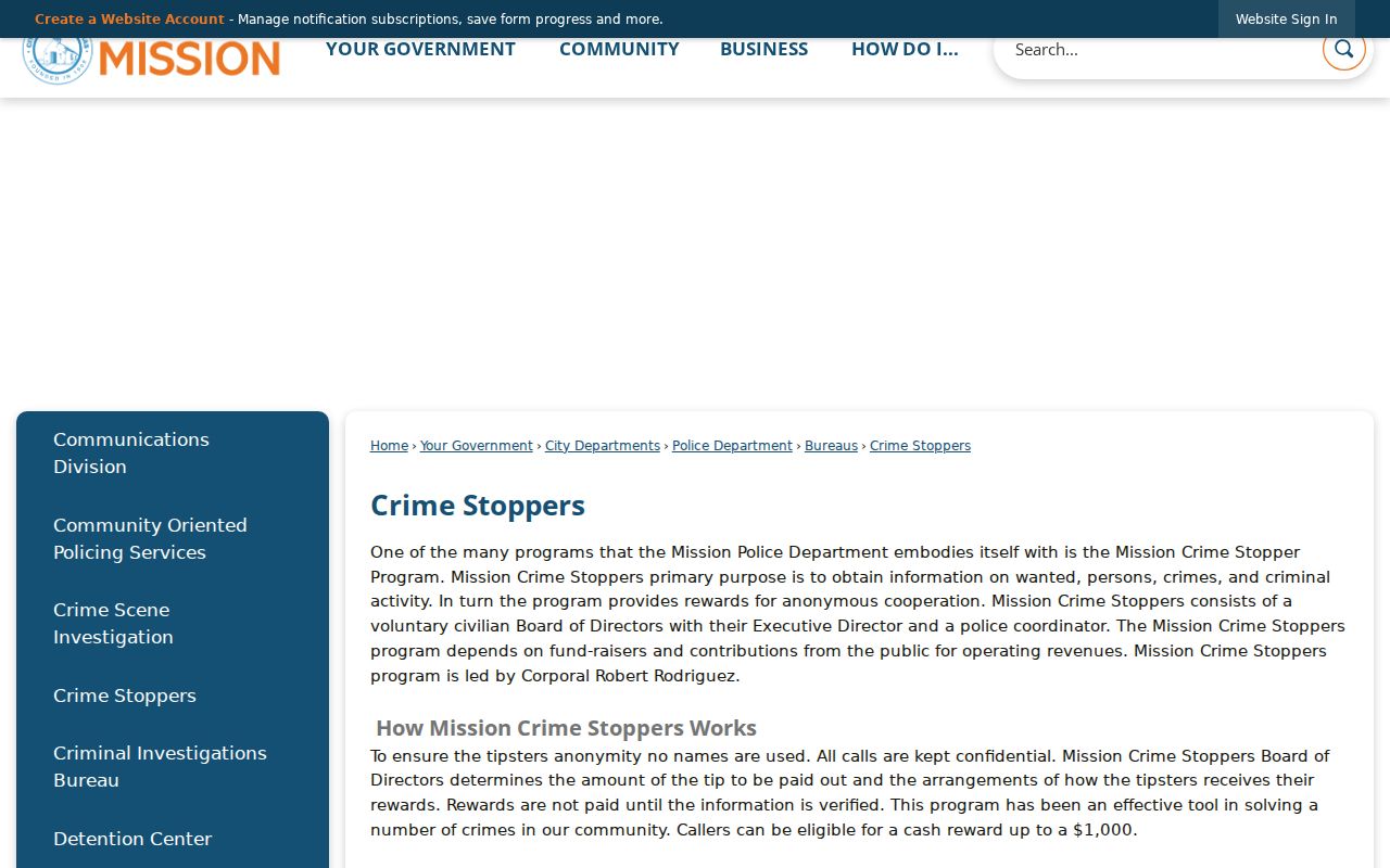 Hidalgo County warrant tip program through Mission Crime Stoppers anonymous channel