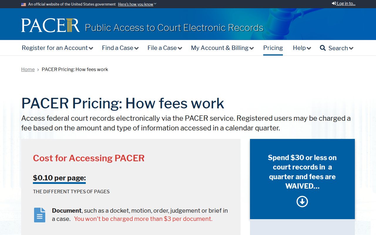 Hidalgo County federal warrant docket search and PACER fee information