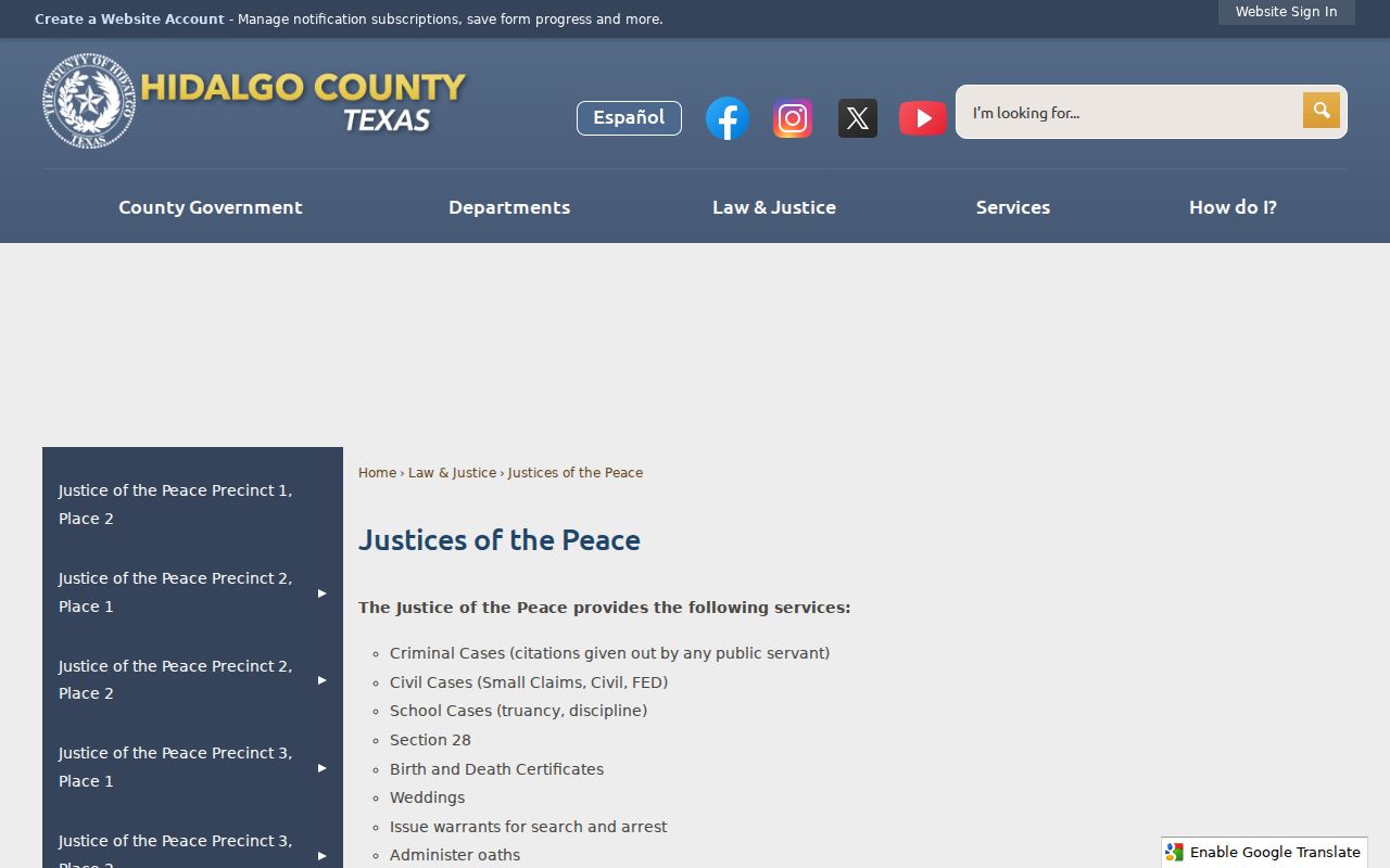 Hidalgo County JP warrant and citation contact blocks
