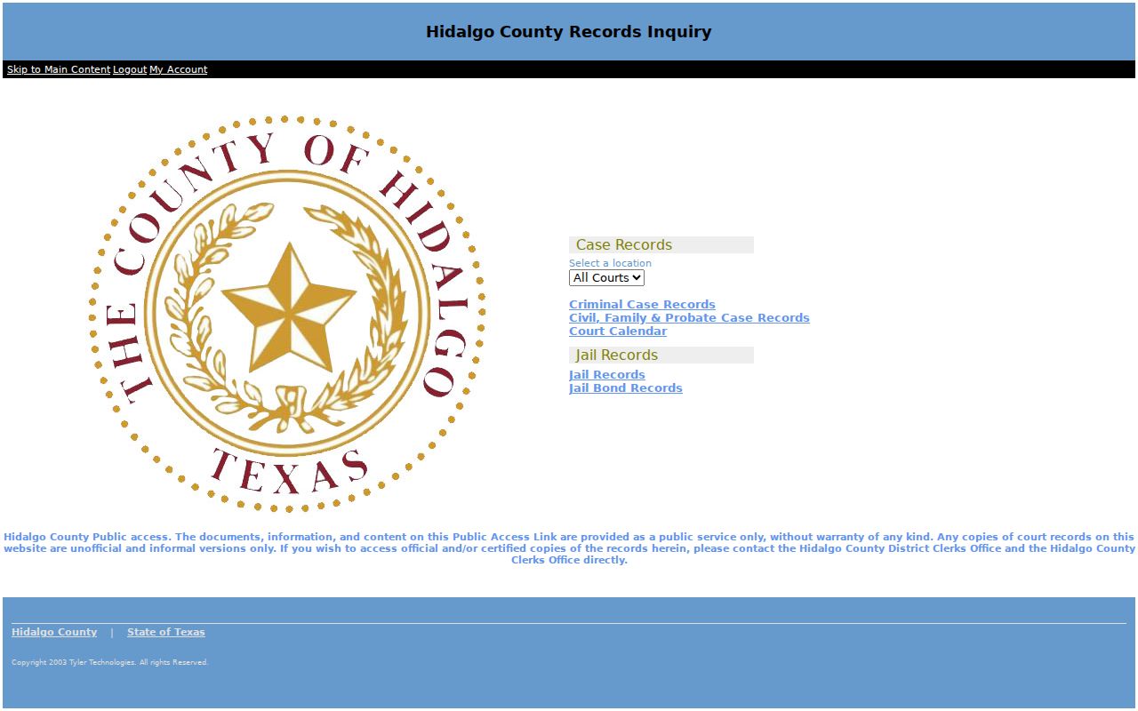 Hidalgo County warrant search public-access record categories